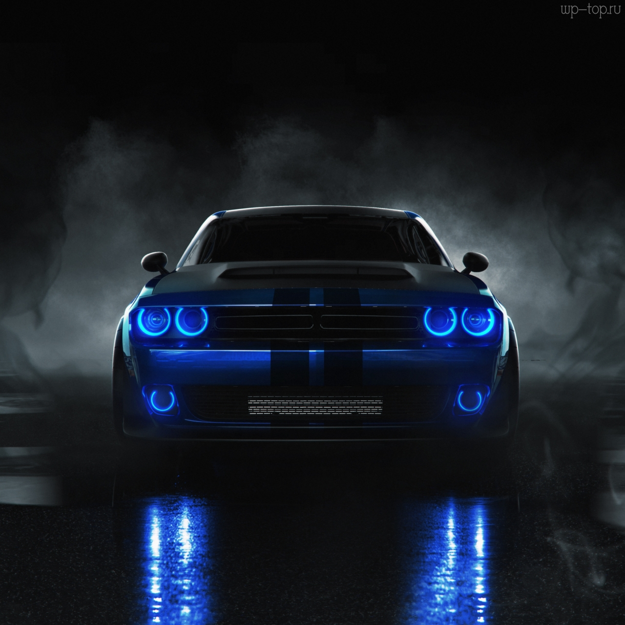 Обои авто, машина, car, Додж, Челленджер, Dodge, Challenger, черный, неон,  синий, дым, блики, для мобильного картинки на рабочий стол, фото, заставка  - Автомобили - ТОП лучших обоев для рабочего стола