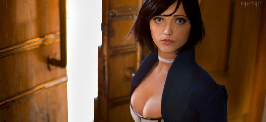 2880x1800 Анна Молева, Anna Moleva, косплей, Элизабет, Elizabeth, девушка, женщина, брюнетка, видеоигра, Биошок, Bioshock, Infinite обои