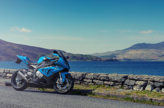 4000x2670 мото, байк, BMW, S1000 RR, спортбайк, синий, вид сбоку, море обои