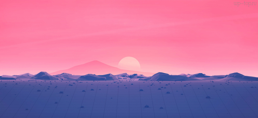3840x2160 пейзаж, луг, кусты, трава, холмы, сетка, закат, солнце, розовый, фиолетовый обои