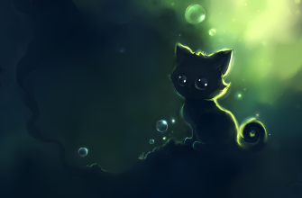 4096x2304 кошка, котенок, рисунок, черный, пузыри, зелень, apofiss обои