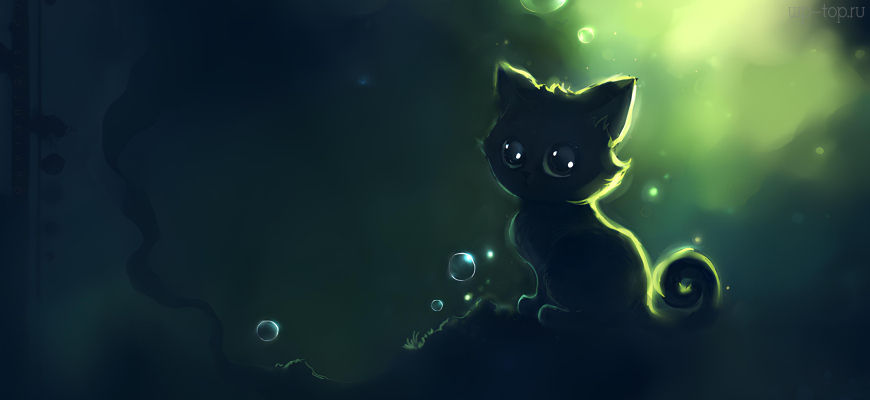 4096x2304 кошка, котенок, рисунок, черный, пузыри, зелень, apofiss обои