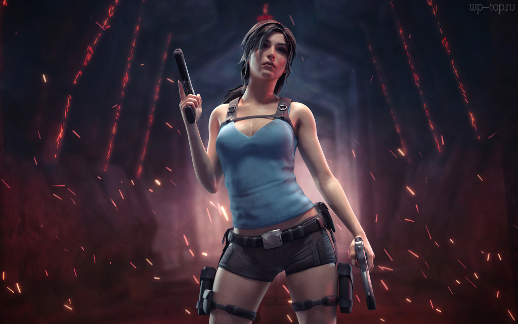 3840x2400 видеоигра, Lara Croft, Лара Крофт, Tomb Raider, девушка, оружие, пистолет, короткие шорты обои