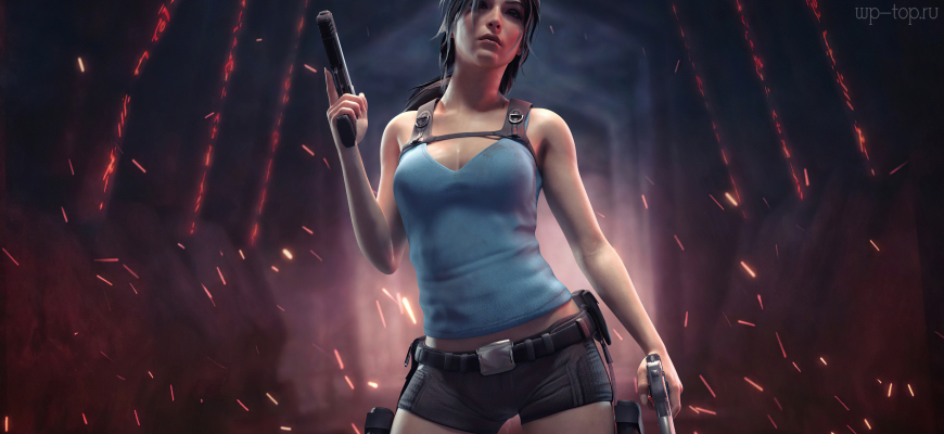 3840x2400 видеоигра, Lara Croft, Лара Крофт, Tomb Raider, девушка, оружие, пистолет, короткие шорты обои