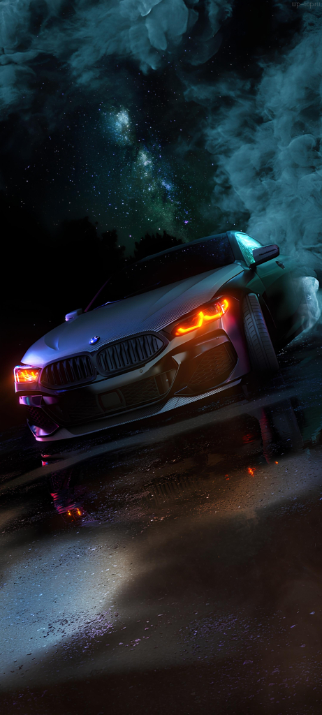 2160x4800 car, авто, машина, BMW, дым, неон, оранжевый, для мобильного обои