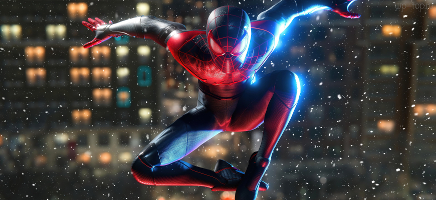 3840x2160 Человек-паук, человек паук, Майлз Моралез, Miles Morales, spider man, Spider-man, черный, красный, прыжок обои