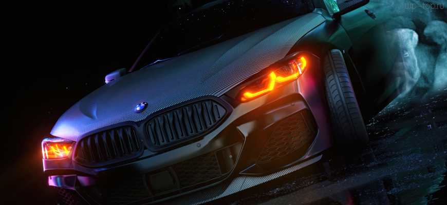3840x2400 car, авто, машина, BMW, дым, неон, оранжевый, для мобильного обои