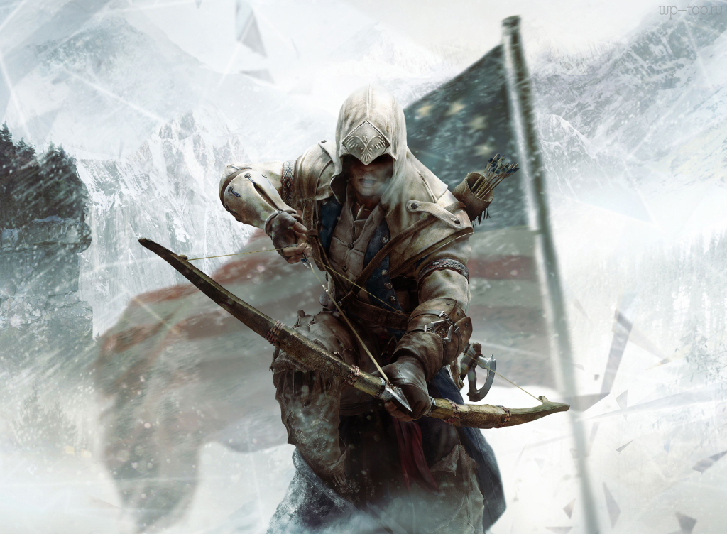 4300x3156 Assassin's Creed, Ассасин крид, видеоигра, ассасин, оружие, лук, флаг, США обои