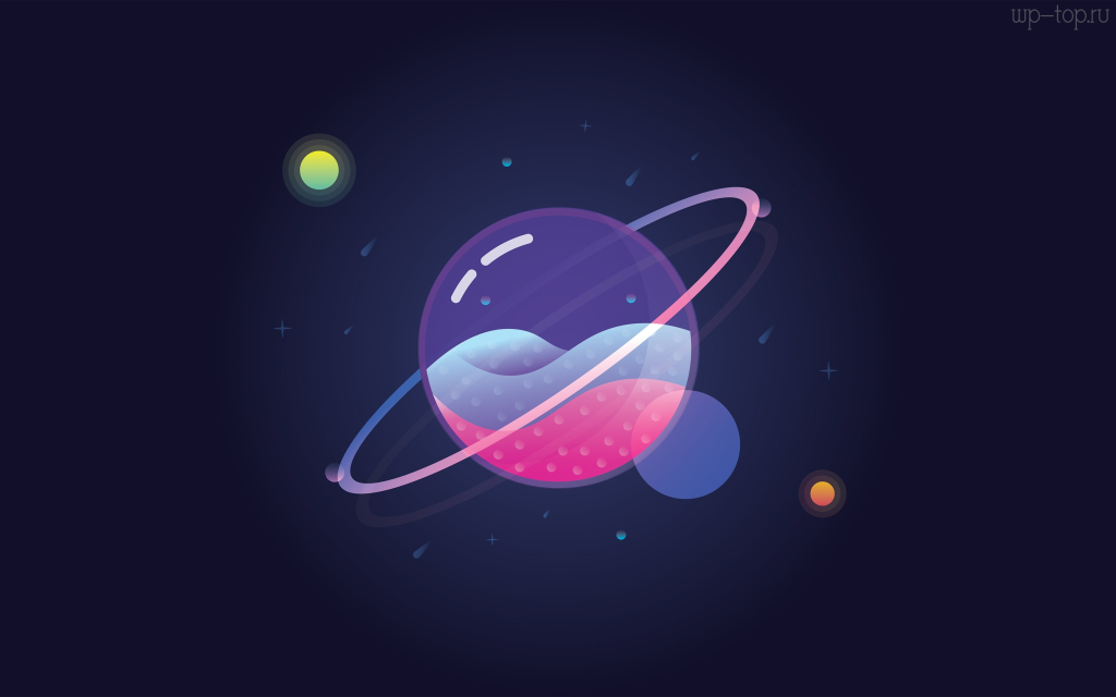8888x5555 планета, кольца, звезды, луны, синий, красный, фиолетовый обои